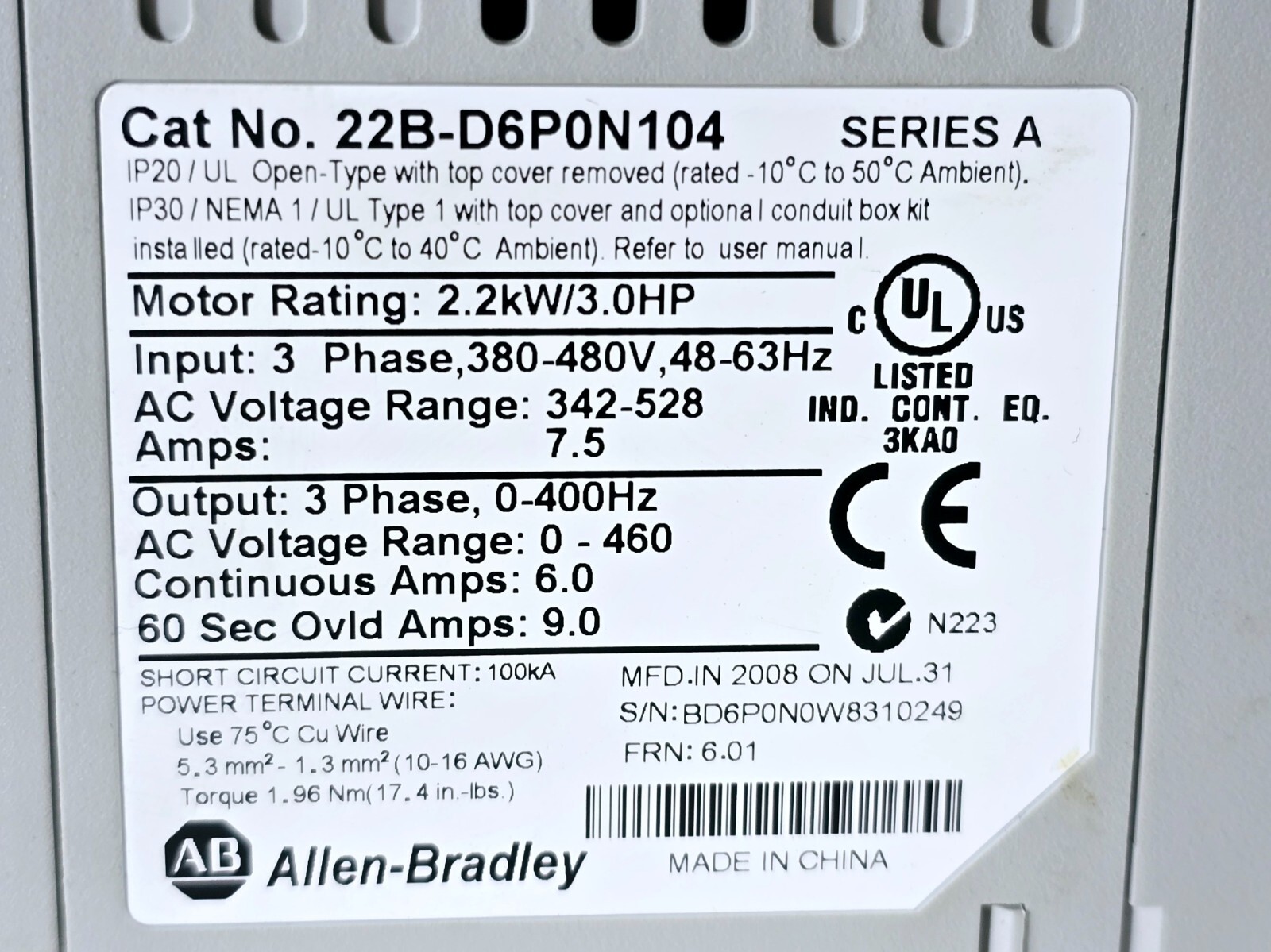 ALLEN-BRADLEY-22B-D6P0N104-480-VAC-22-KW-30-HP-VARIABLE-FREQUENCY-DRIVE-01-186980042945-2